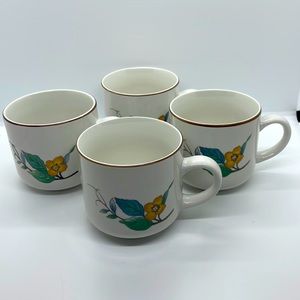 Vintage Woodhill by Citation Coffee Mugs, Set of 4. Multicolored floral.